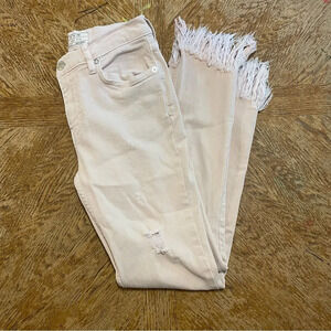 Free People Womens 26 Denim Jeans light pink Skinny Ankle Fray Stretch Mid Rise.